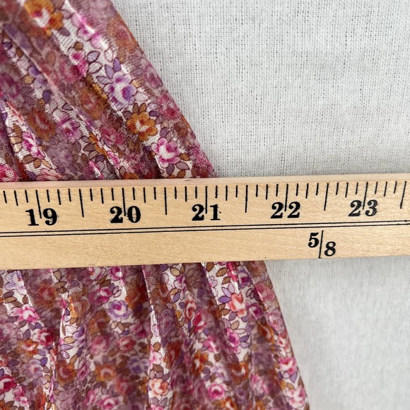 Vintage 80s Dress Womens Small Pink Sheer Striped 3/4 Sleeve Midi Tiny Floral - Picture 10 of 16